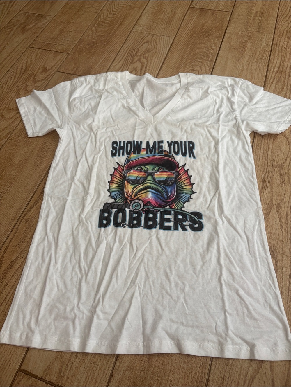 White Graphic Tee "Show Me Your Bobbers"